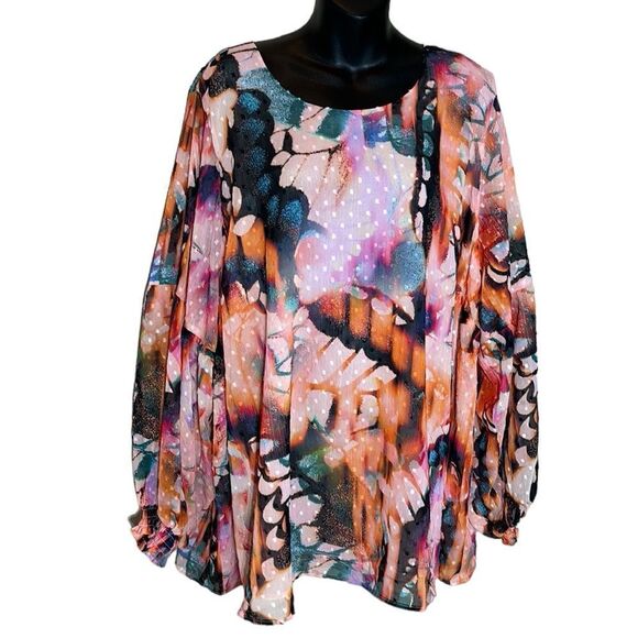 Torrid women’s 4/4x/26 chiffon clip dot blouson blouse butterfly new art to wear - Picture 1 of 11
